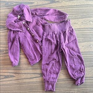 Kate Quinn Purple Cotton Gauze Pant & Shirt Set